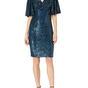 Brand New Adrianna Papell Blue Sequin Capelet Dress - Size 10 (NWT)
